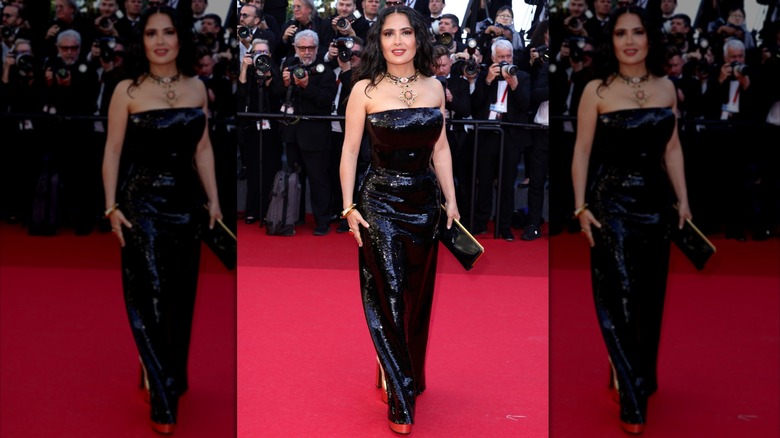 Salma Hayek attends the "Emilia Perez" red carpet during the 77th annual Cannes Film Festival in May 2024