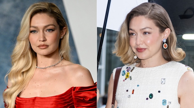 Gigii Hadid with long hair and with a short bob