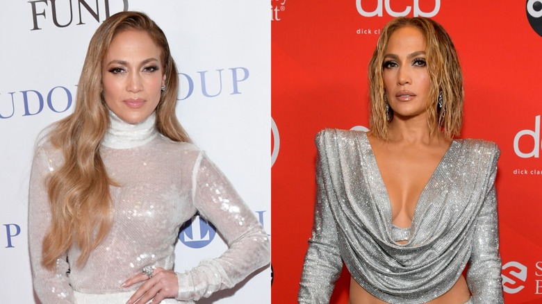 Jennifer Lopez with long hair and a short wet lob