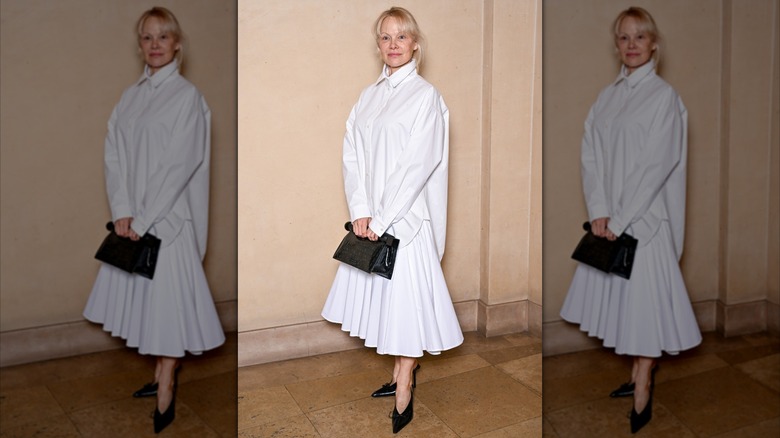 Pamela Anderson at the Jacquemus menswear fall/winter show during Paris Fashion Week in January 2025