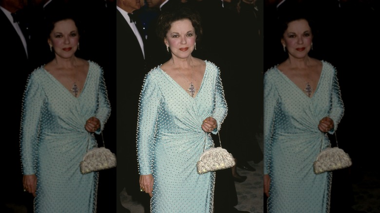 Shirley Temple wearing an embellished dress in 1988