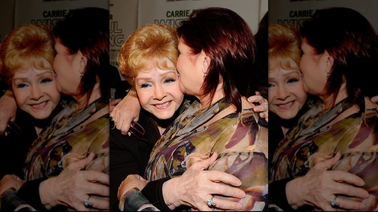 Debbie Reynolds and Carrie Fisher arrive at the premiere of the HBO documentary "Wishful Drinking" on December 7, 2010