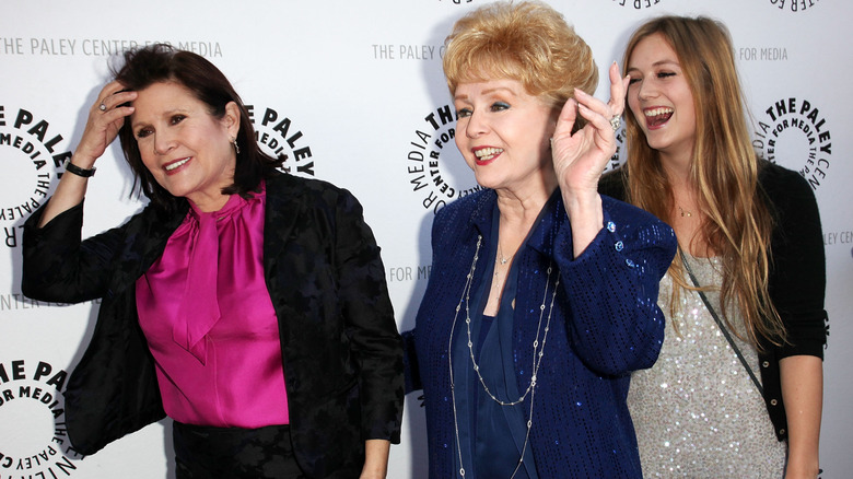 Debbie Reynolds, Carrie Fisher, and Billie Lourd attend Paley Center & TCM present Debbie Reynolds' Hollywood memorabilia exhibit June 2011