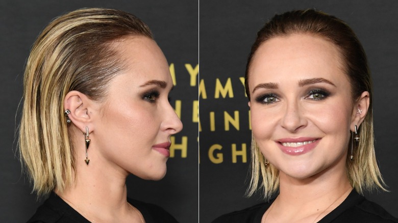Hayden Panettiere with her hair slicked back
