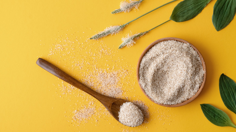 Psyllium fiber pictured in a bowl