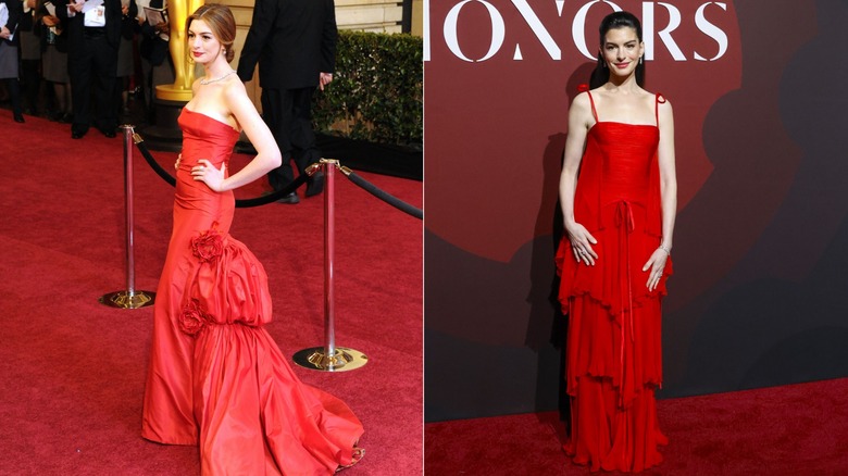 Anne Hathaway in 2011 and 2025