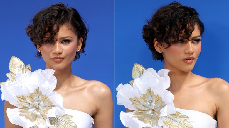 Zendaya with short curly hair in March 2026