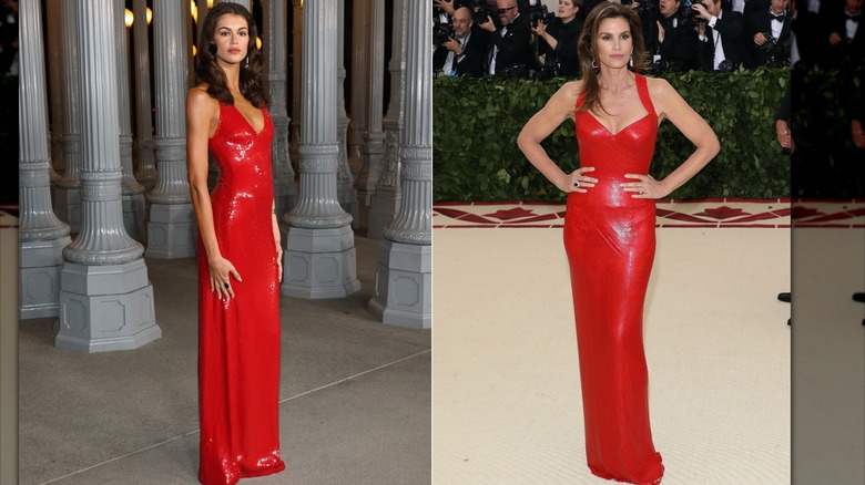 Kaia Gerber in November 2025 and Cindy Crawford in May 2018