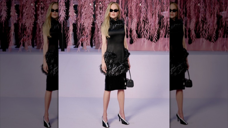 Nicole Kidman at Paris Fashion Week in all black in January 2026