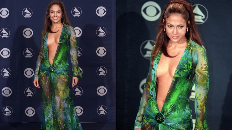 Jennifer Lopez at the 2000 Grammys wearing a green Versace dress