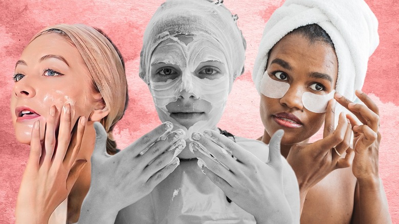 three women doing skincare