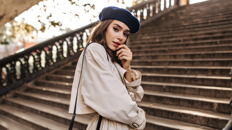 french girl at stairs