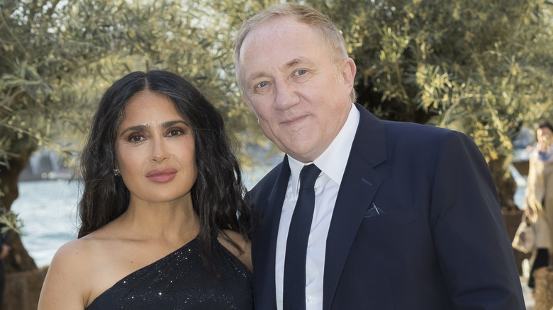 Salma Hayek and Francois-Henri Pinault pose together outdoors in May 2026