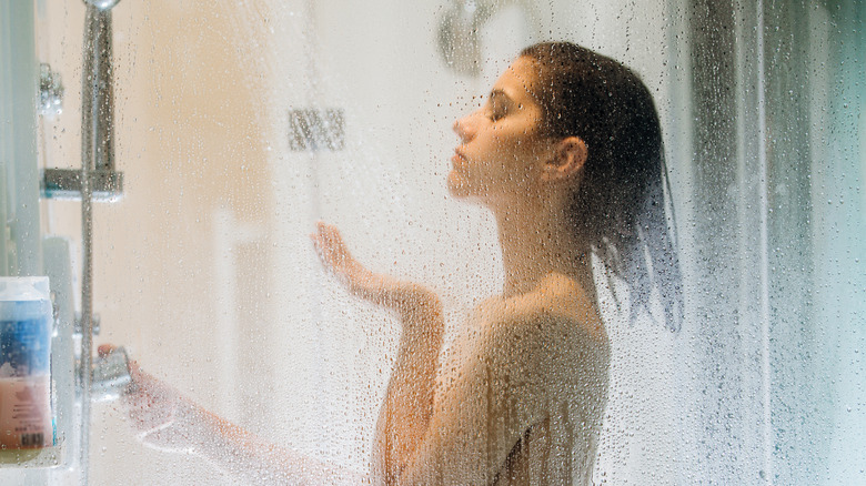 Woman taking a shower