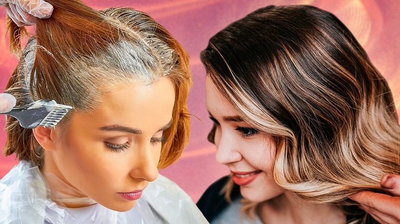 Woman dyeing her hair at salon