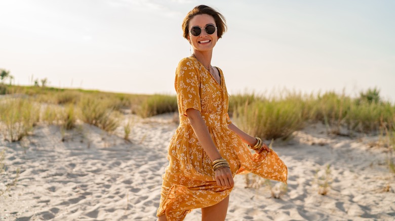 Woman wearing an orange dress