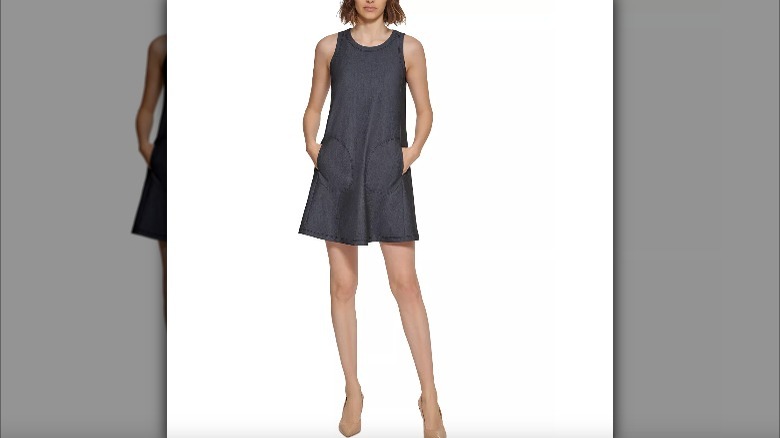 Woman in a shift dress