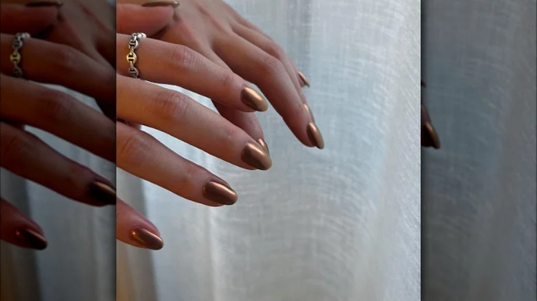 Glossy Chocolate Brown Short Nails