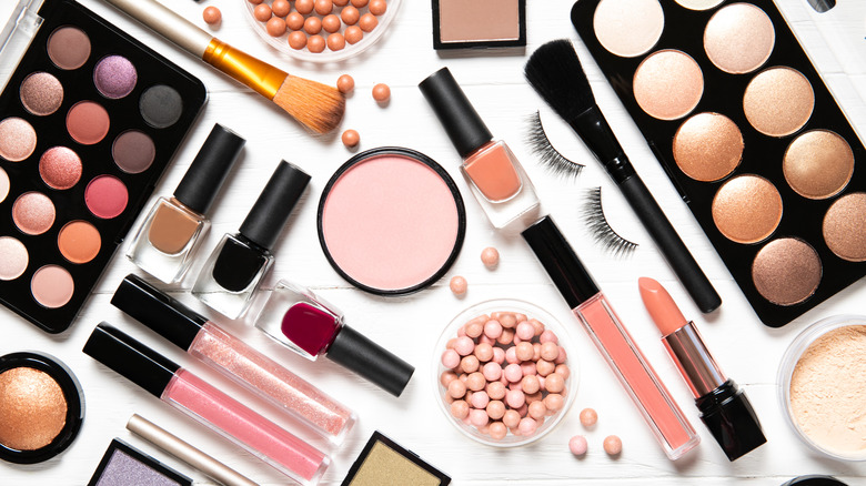 Variety of makeup on a counter