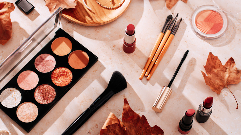 Cosmetics displayed on table