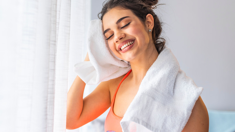 young woman sweating