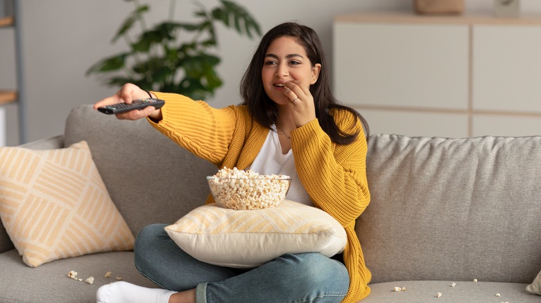 watching movie eating