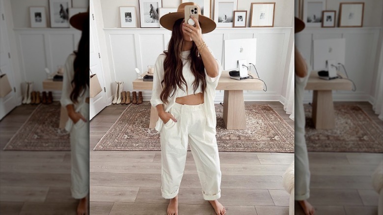 Woman in white DIY crop top