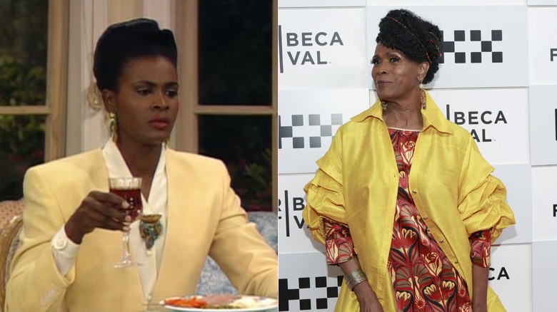 Janet Hubert as her character Aunt Viv on "The Fresh Prince of Bel-Air" / Janet Hubert at the premiere of "The Perfect Find" during the Tribeca Festival in New York City in June 2023