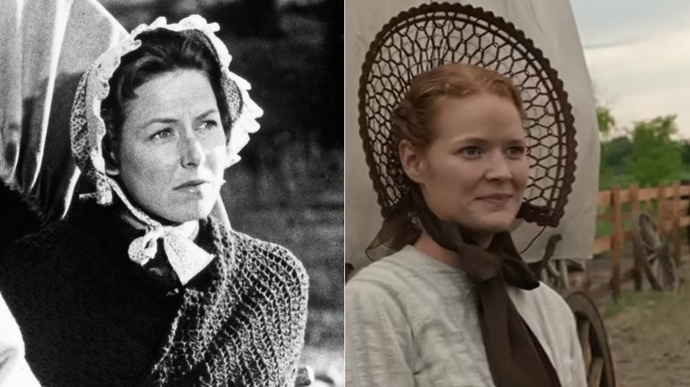 Karen Grassle who plays Caroline "Ma" Ingalls on ﻿Little House On The Prairie in 1974 (L) and ﻿Crosby Fitzgerald who plays Caroline "Ma" Ingalls on ﻿﻿Little House On The Prairie in 2026 (R)