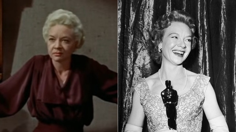 Jo Van Fleet as Kate in the 1955 East of Eden (L) & Jo Van Fleet in real life recieving an award (R)
