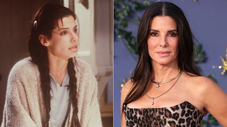 Sandra Bullock in "Practical Magic" 1998 (L) and Sandra Bullock at the Premiere of Practical Magic 2 (R)