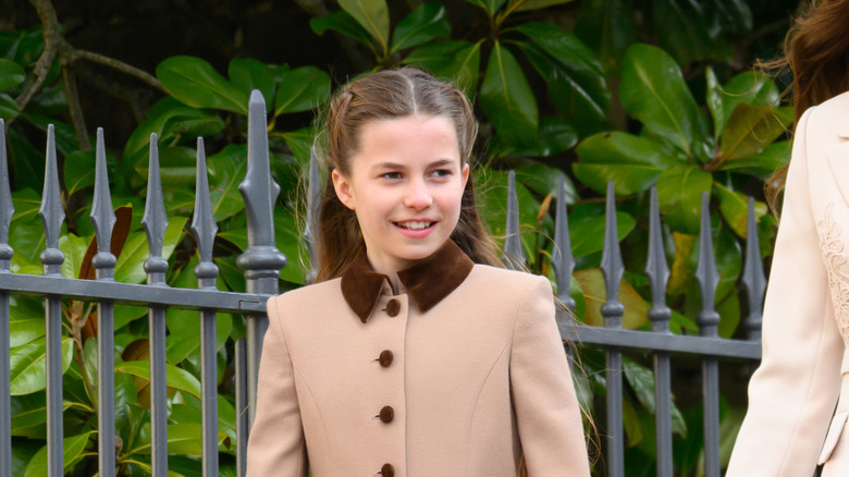 Princess Charlotte wearing a brown coat at the 2026 Easter Service