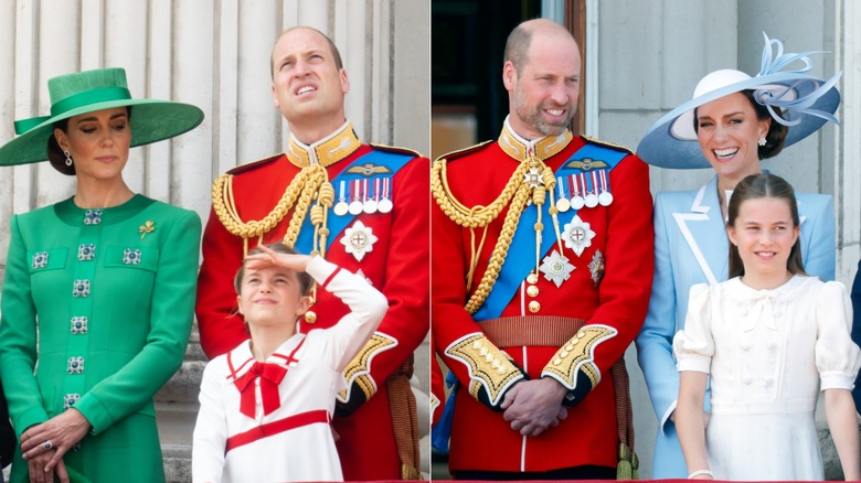 (L) Princess Charlotte with her parents in 2023. (R) Princess Charlotte with her parents in 2026
