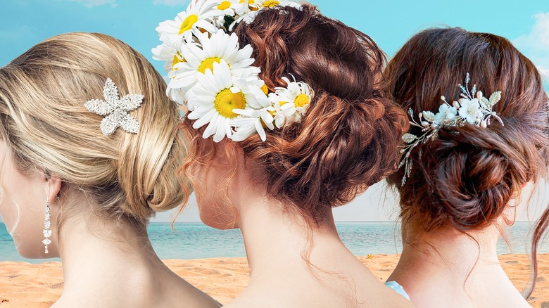 three women with wedding hair
