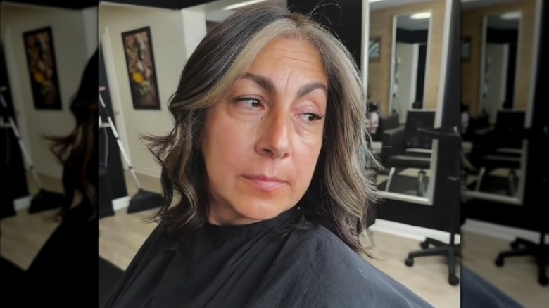 Woman with gray money piece