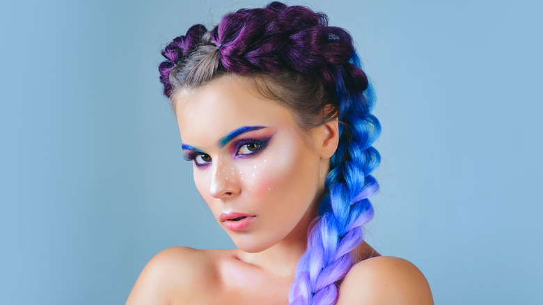 Model with colored French braid