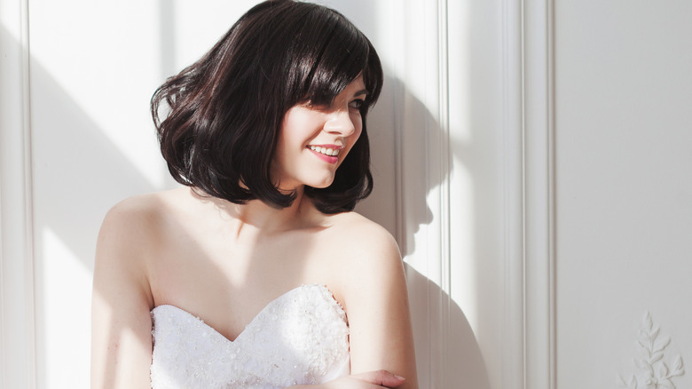 Bride with curtain bangs