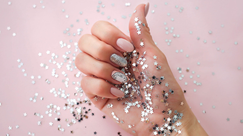 Pink White Round Nail Art Confetti Glitter