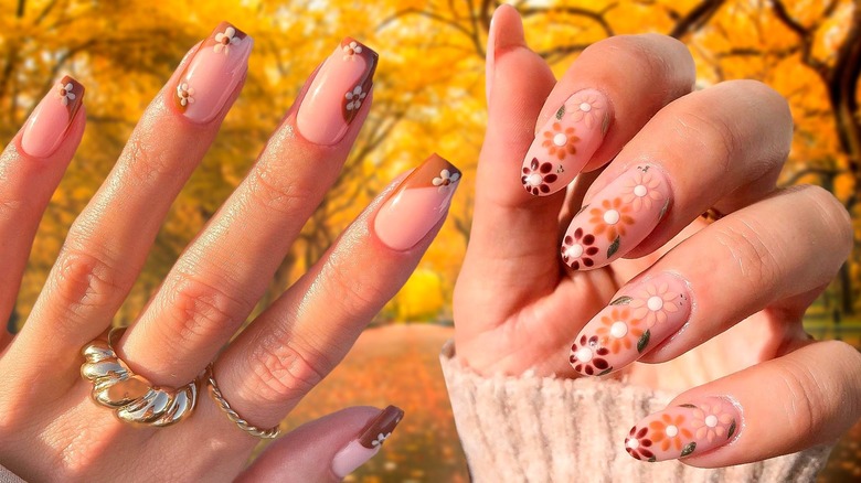 two sets of floral nail designs