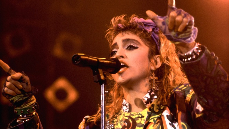 Madonna performing on stage in 1985