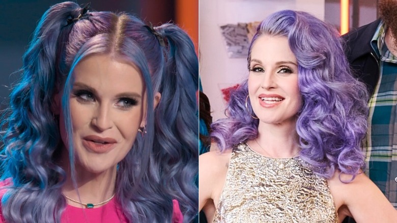Kelly Osbourne on LEGO Masters in lavender hair in two different occasions