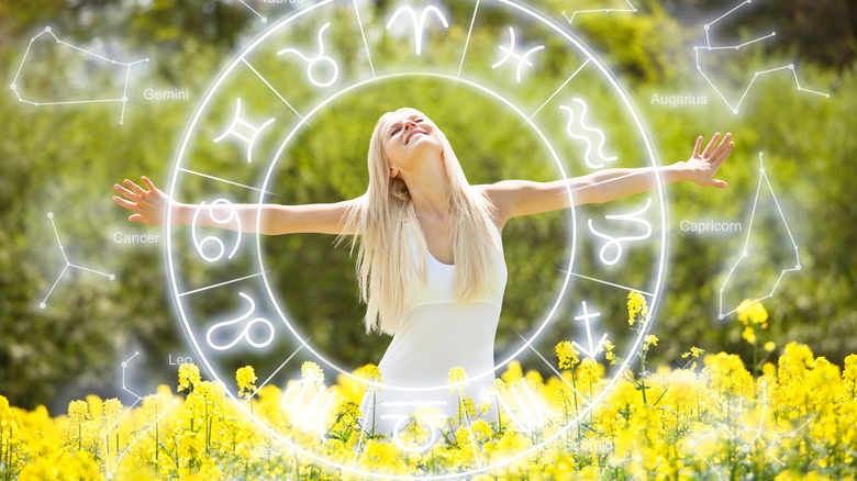 Astrology circle in flower field