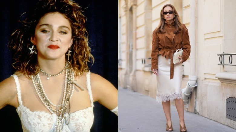 Madonna in 1984, and a woman on the street in