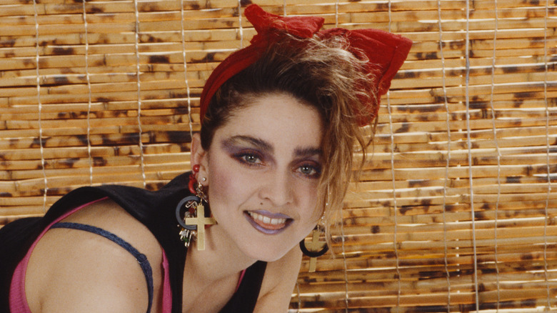 A close-up photo of Madonna in the 1980s