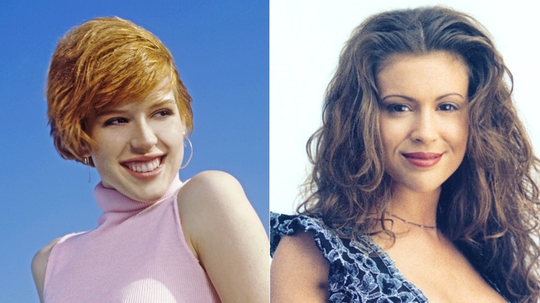 A side-by-side of Molly Ringwald and Alyssa Milano in the 1980s