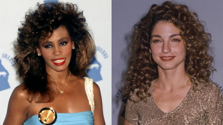 A side-by-side of Whitney Houston and Gloria Estefan in the 1980s