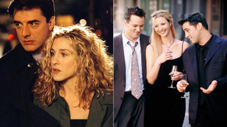 Carrie Bradshaw and Mr. Big in "Sex and the City" and Chandler, Phoebe, and Joey in "Friends"