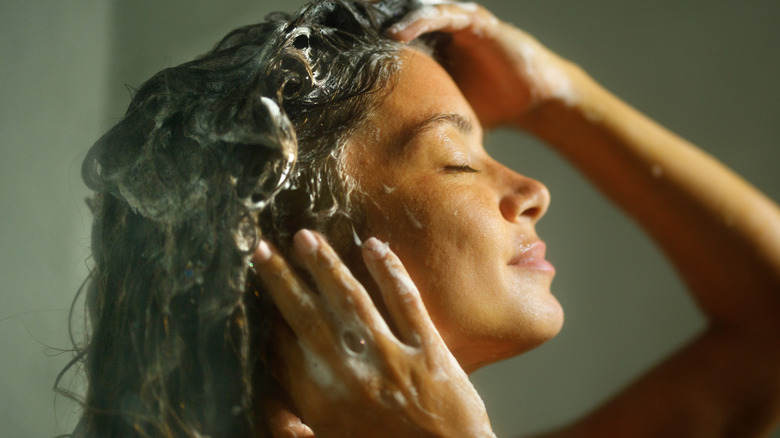 Woman washing her hair