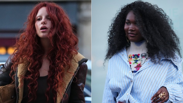 Two women with long voluminous curly hair