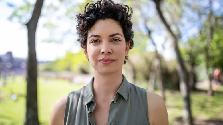 woman with short curly thick hair